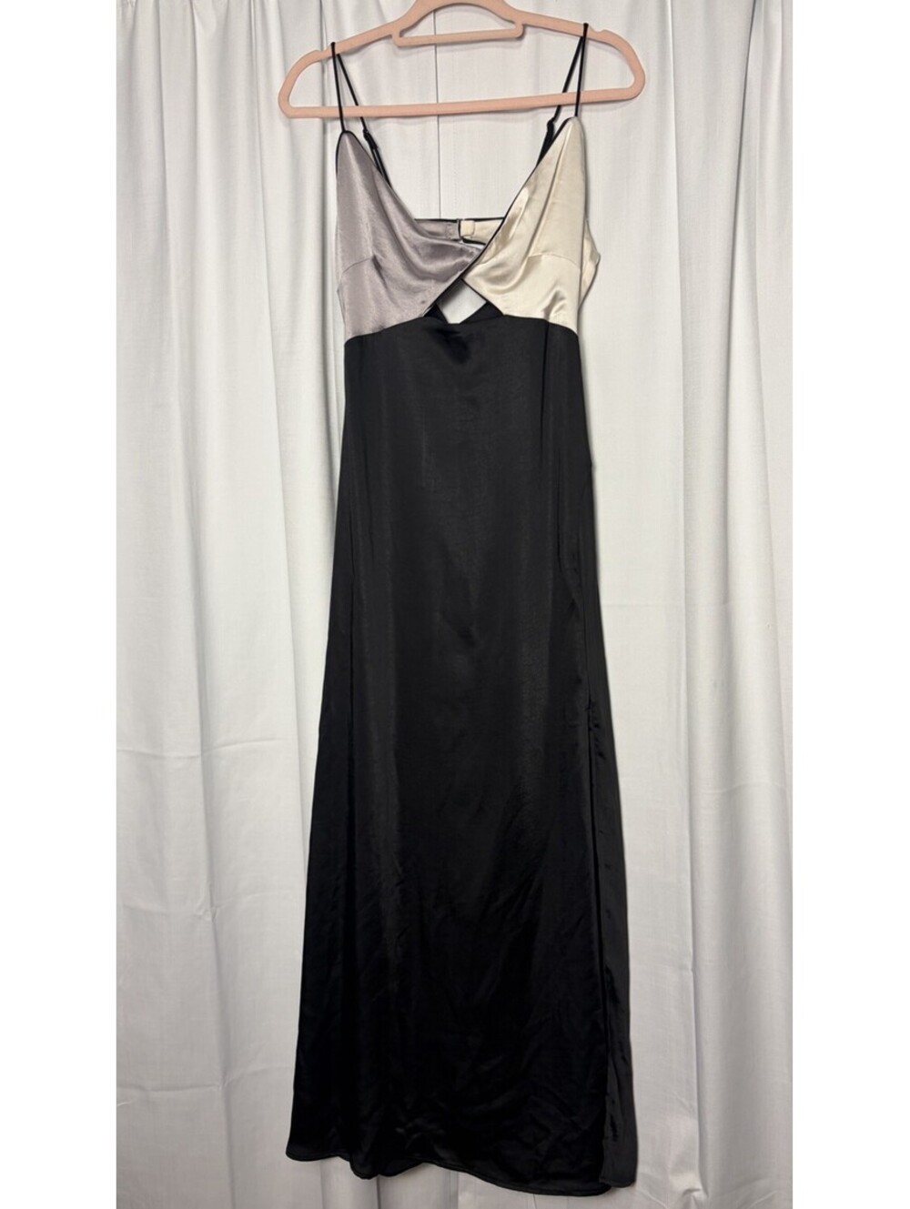 NWT Lena Satin Colorblock Black & Cream Midi Cutout Slip Dress. Medium $78 - Picture 3 of 9